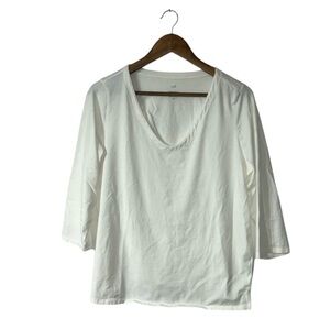 J. Jill White Long Sleeve T-Shirt Forward Seam Tee Cotton Size Large Petite